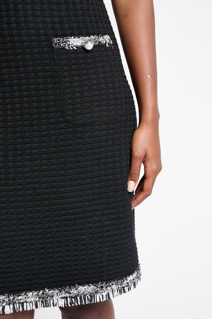 Modern Fit Contrast Trim Shift Dress, Black/White | Ming Wang