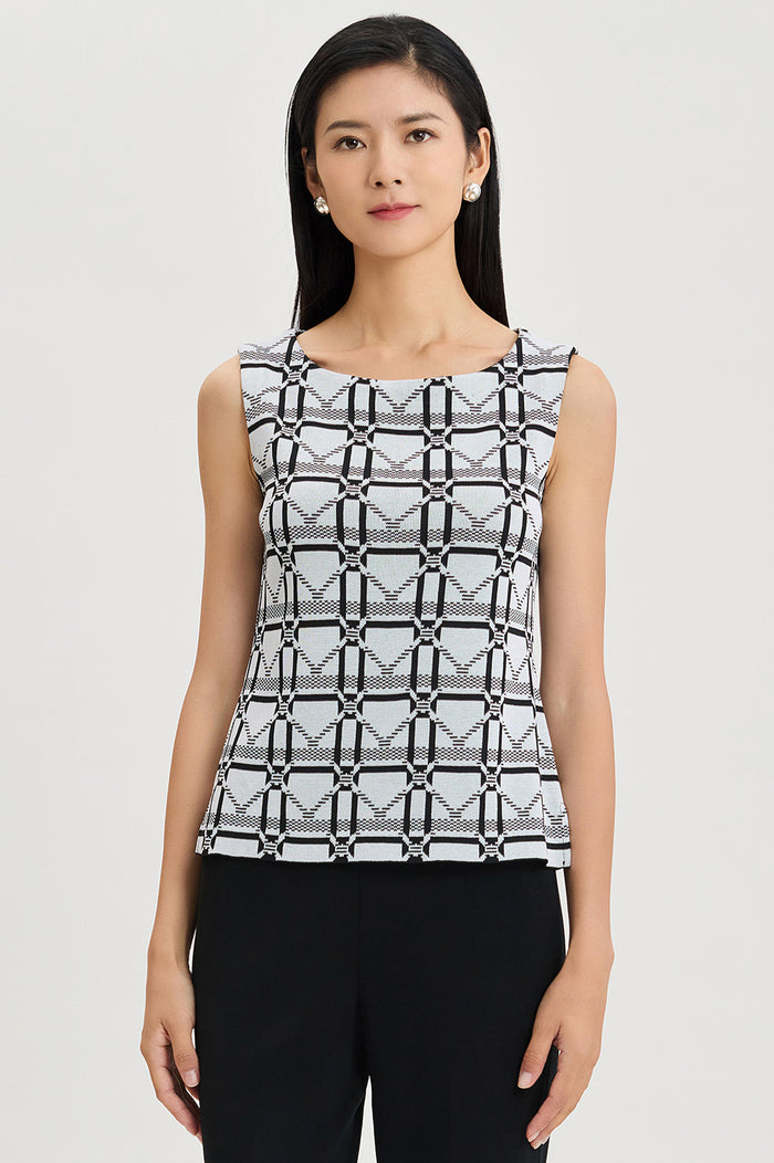 Monochrome Geometric Knit Tank, Ivory/Black | Ming Wang