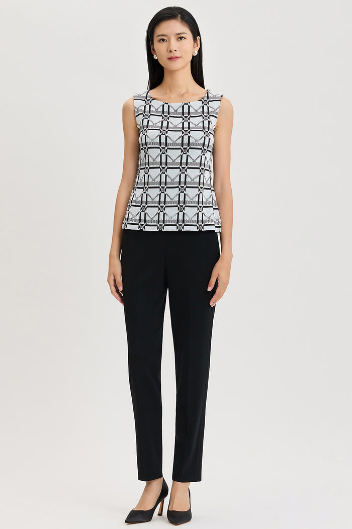 Monochrome Geometric Knit Tank, Ivory/Black | Ming Wang