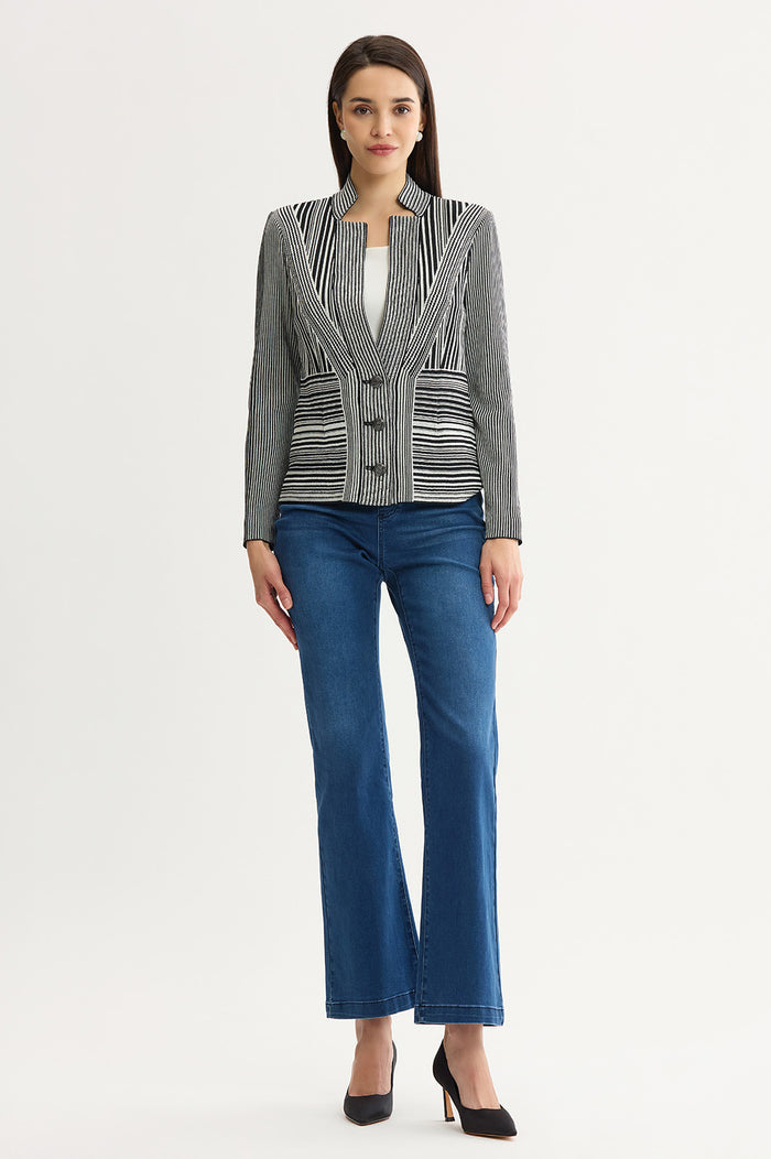 Monochrome Striped Knit Jacket, Black/Ivory | Ming Wang
