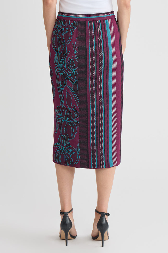 Multi-Pattern Jacquard Soft Knit Straight Midi Skirt, Midnight Violet/Nebula/White/Black | Ming Wang