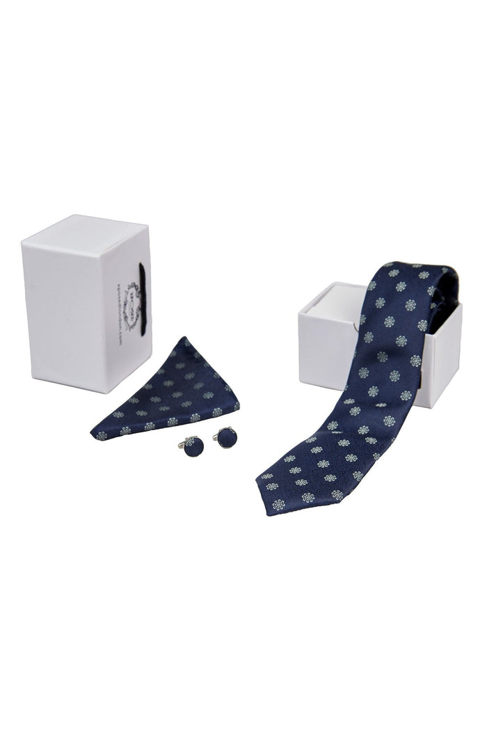 NAVY MINI FLORAL NECK TIE SET