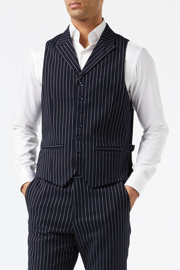 Men's Alfred Navy Double Breasted Pinstripe 5-Piece Suit Bundle