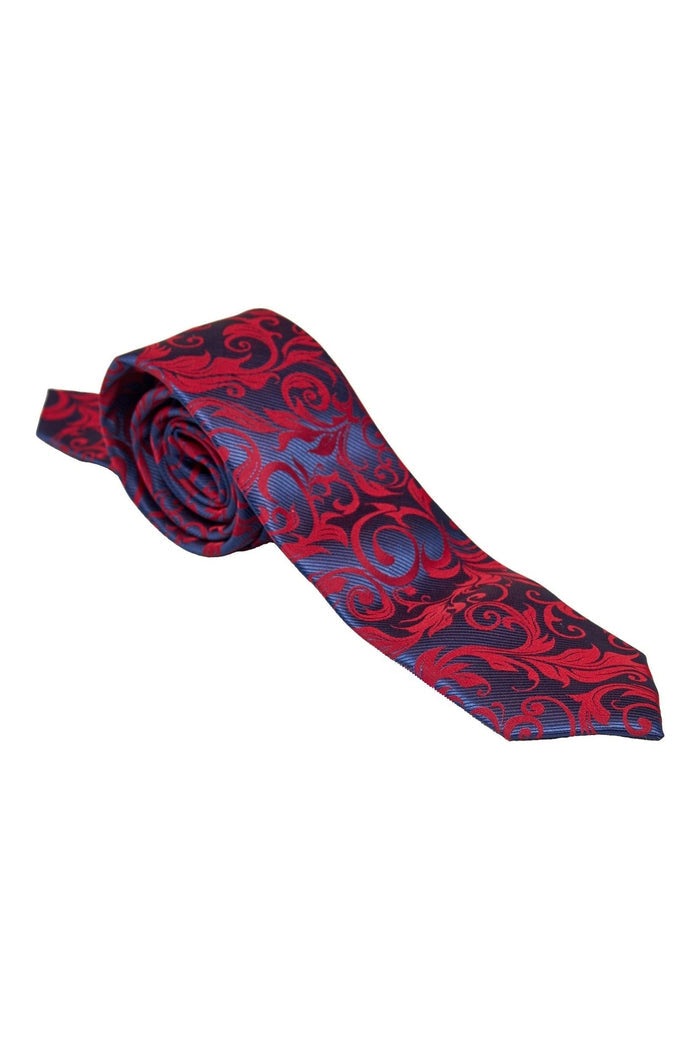 NAVY RED FLORAL PAISLEY NECK TIE SET