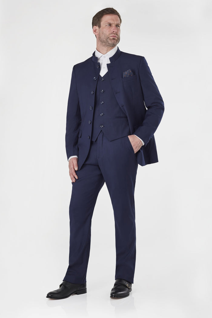 NAVY SUIT WITH CHINESE GRANDAD COLLAR