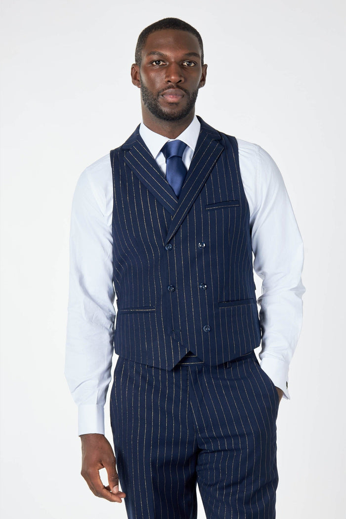 NEIL - NAVY DOUBLE BREASTED GOLD PINSTRIPE JACKET