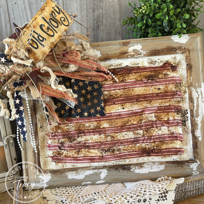 Old Glory American Flag Decor - Rustic Primitive Framed Flag