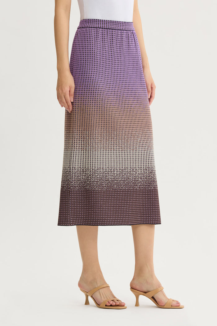 Ombre Jacquard Knit Midi Skirt, Sunset Purple/Dark Umber/Warm Taupe/French Almond/Black | Ming Wang