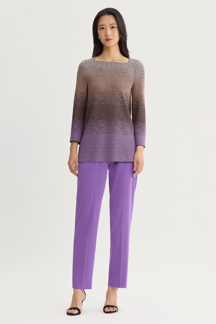 Ombre Jacquard Knit Tunic, Sunset Purple/Dark Umber/Warm Taupe/French Almond/Black | Ming Wang