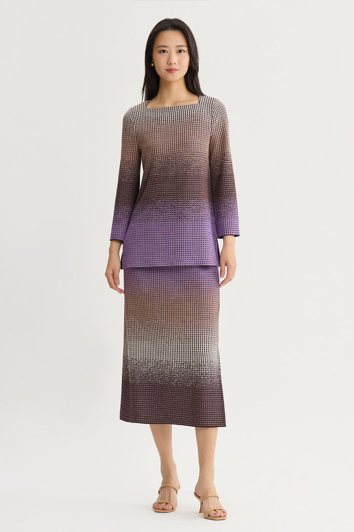 Ombre Jacquard Knit Tunic, Sunset Purple/Dark Umber/Warm Taupe/French Almond/Black | Ming Wang
