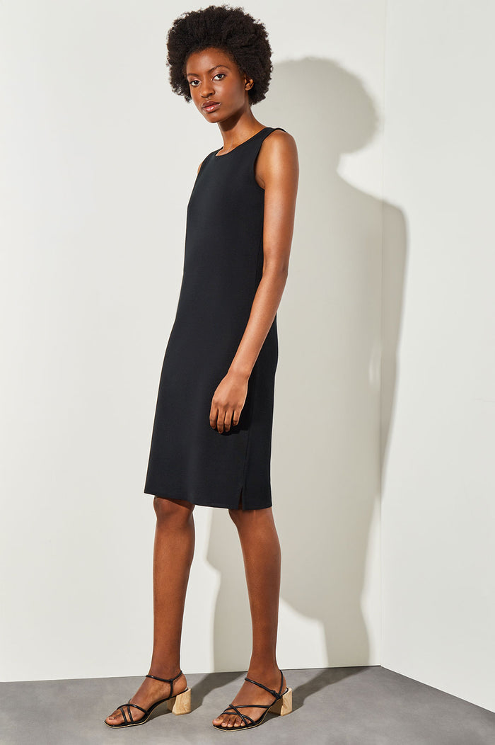 Petite Crew Neck Tank Knit Dress, Black, Black | Ming Wang