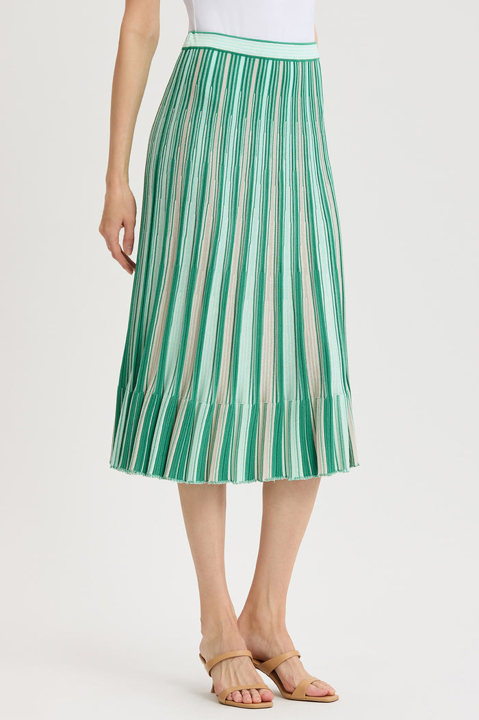 Petite Flared Flounce Soft Knit Midi Skirt, Kelly Green/Eucalyptus/Ivory | Ming Wang