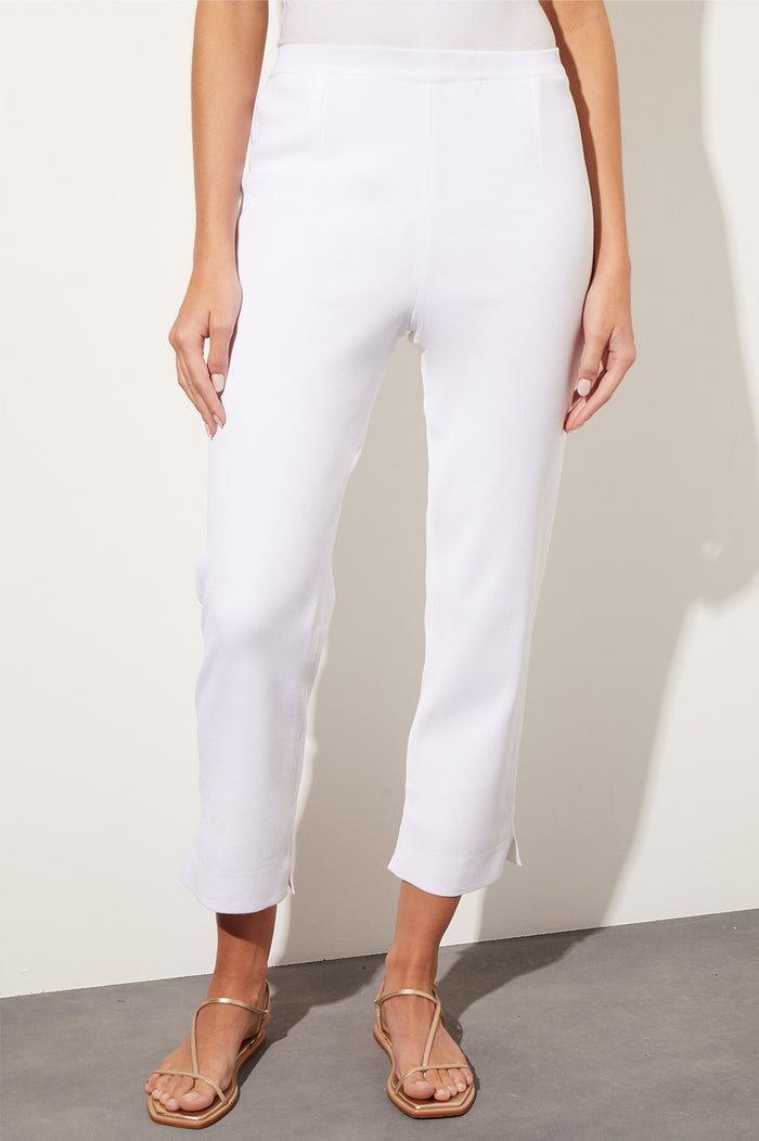 Petite Knit Lined Straight-Leg Ankle Pants, White | Ming Wang