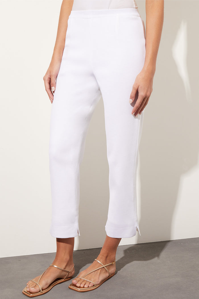 Petite Knit Lined Straight-Leg Ankle Pants, White | Ming Wang
