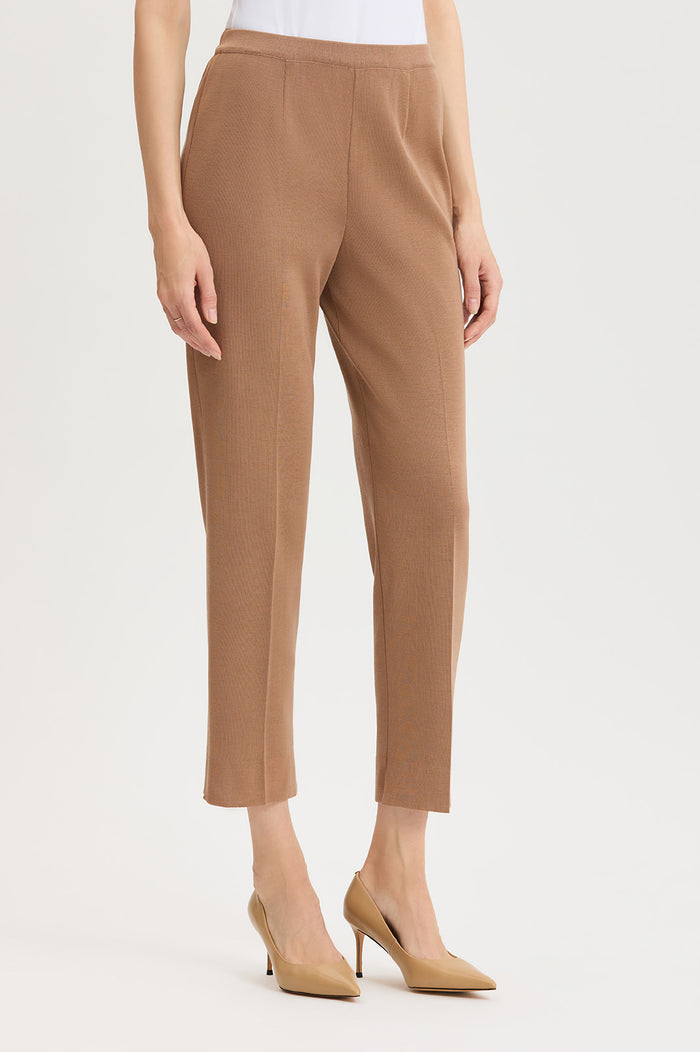 Petite Knit Straight-Leg Ankle Pants, Warm Taupe, Warm Taupe | Ming Wang