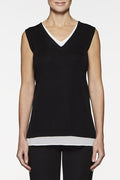Petite Layered V-Neck Knit Tank, Black/White | Ming Wang