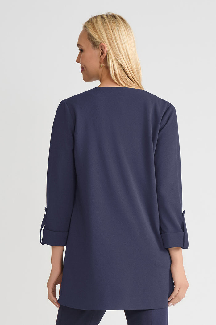 Petite Heritage Lightweight Stretch Deco Crepe Wing Collar Jacket, Indigo, Indigo | Ming Wang