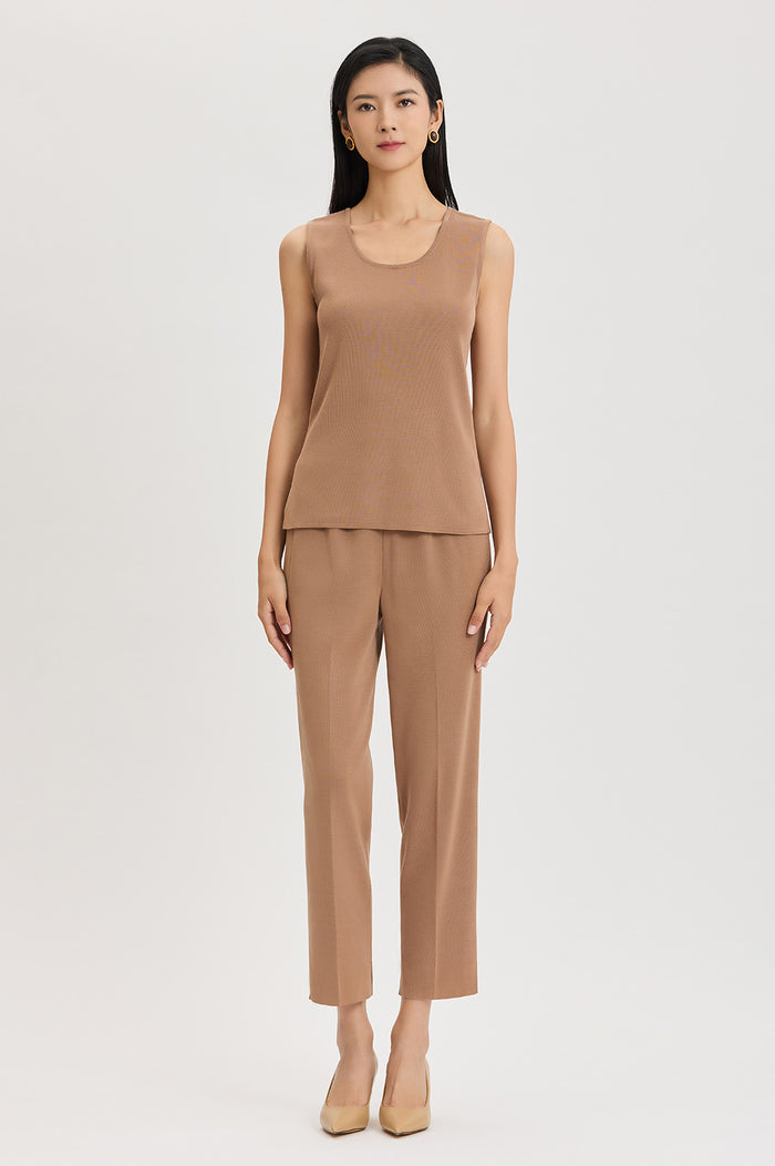 Petite Mid-Length Scoop Neck Knit Tank, Warm Taupe, Warm Taupe | Ming Wang