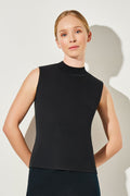 Petite Mock Neck Knit Tank, Black, Black | Ming Wang
