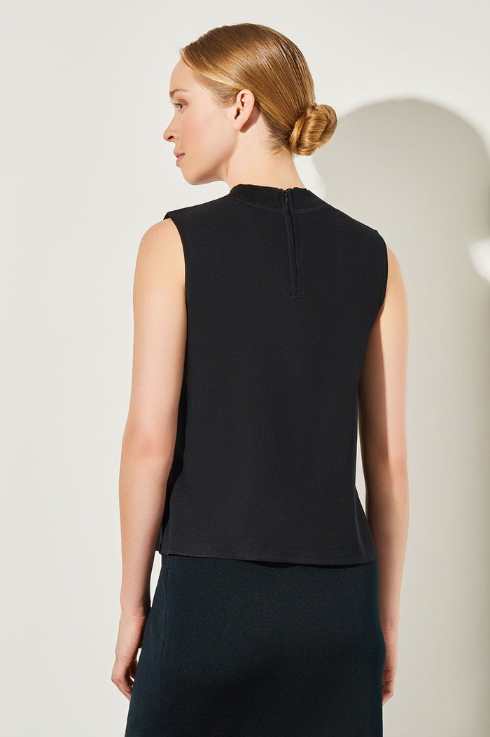 Petite Mock Neck Knit Tank, Black, Black | Ming Wang