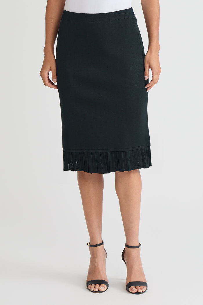 Petite Pleat Hem Knit Skirt, Black | Ming Wang