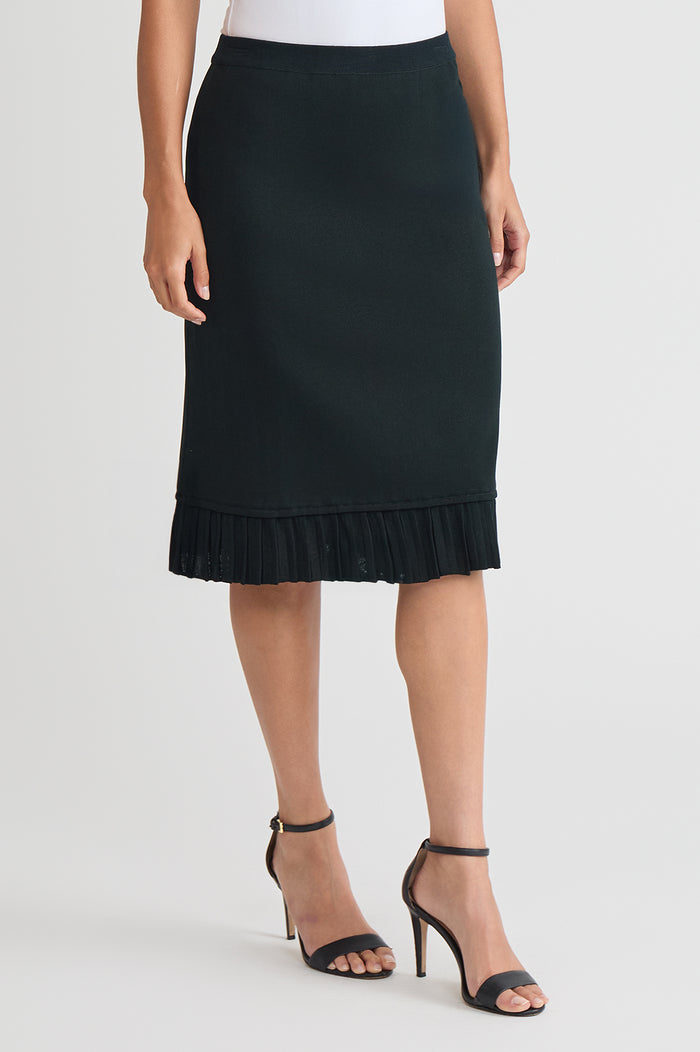 Petite Pleat Hem Knit Skirt, Black | Ming Wang