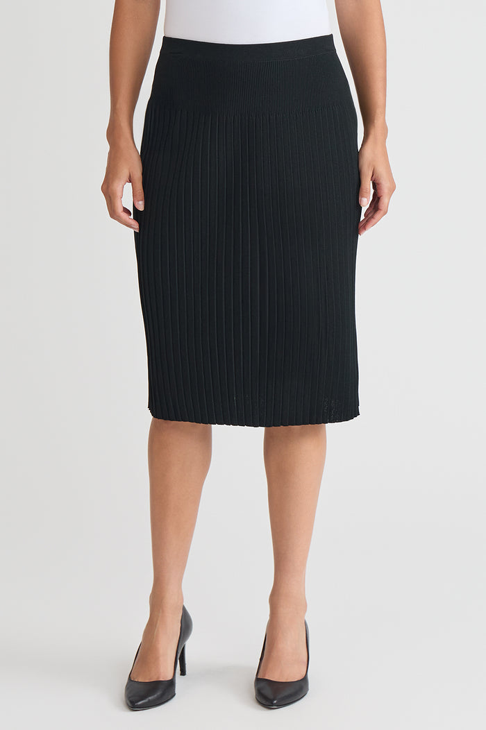 Petite Rib Pleat Straight Skirt, Black | Ming Wang