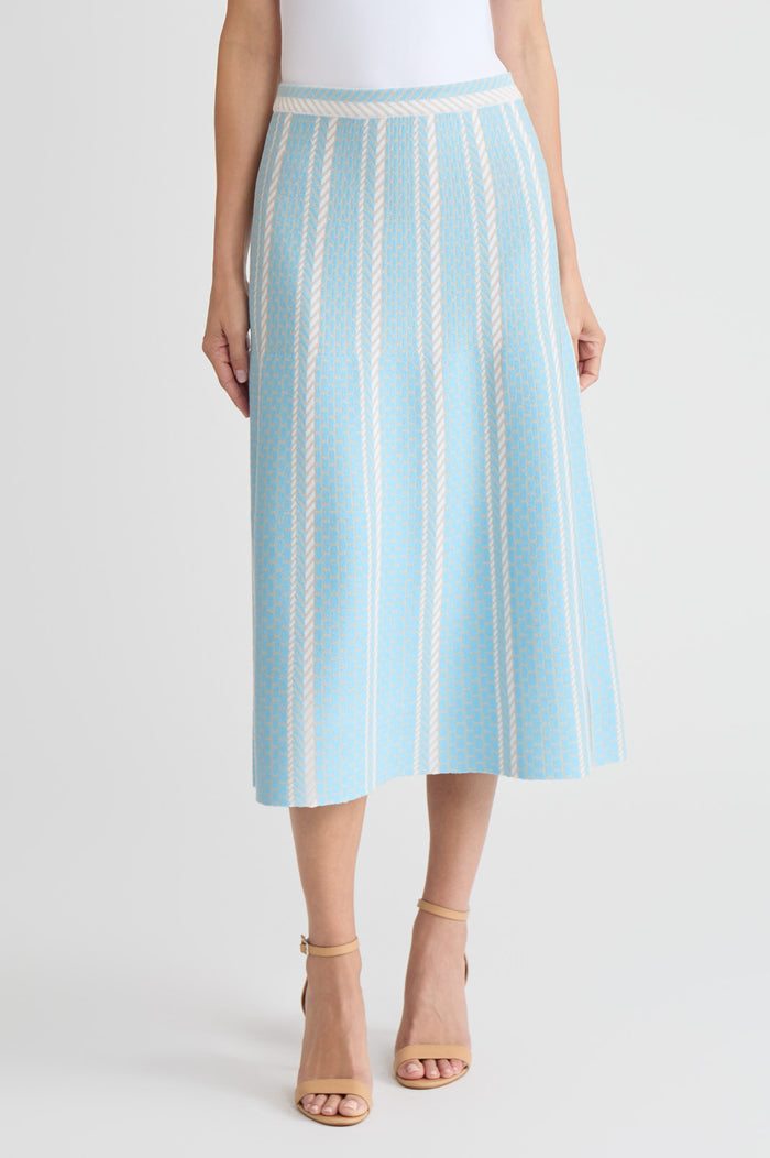 Petite Roadmap Pattern Soft Knit Midi Skirt, Serene/Limestone/White | Ming Wang