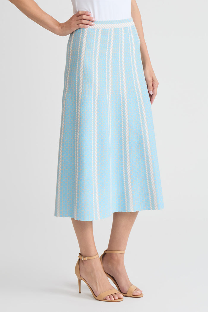 Petite Roadmap Pattern Soft Knit Midi Skirt, Serene/Limestone/White | Ming Wang