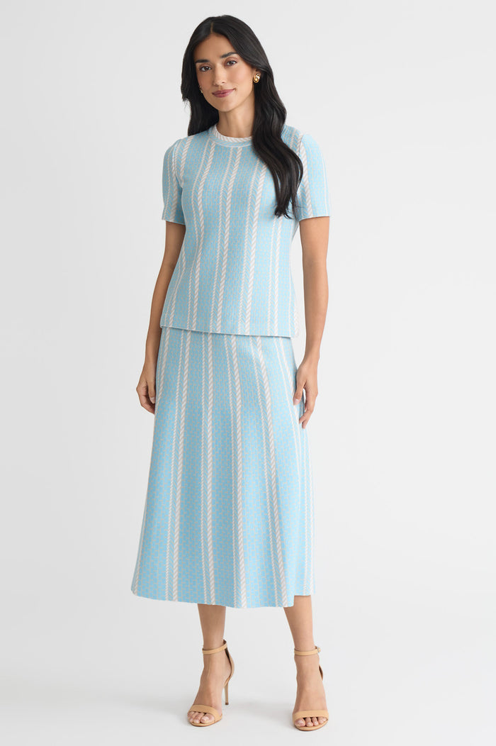 Petite Roadmap Pattern Soft Knit Midi Skirt, Serene/Limestone/White | Ming Wang
