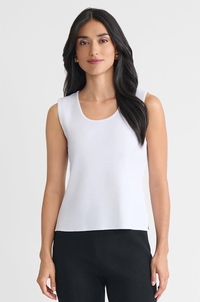 Petite Scoop Neck Knit Tank, White, White | Ming Wang