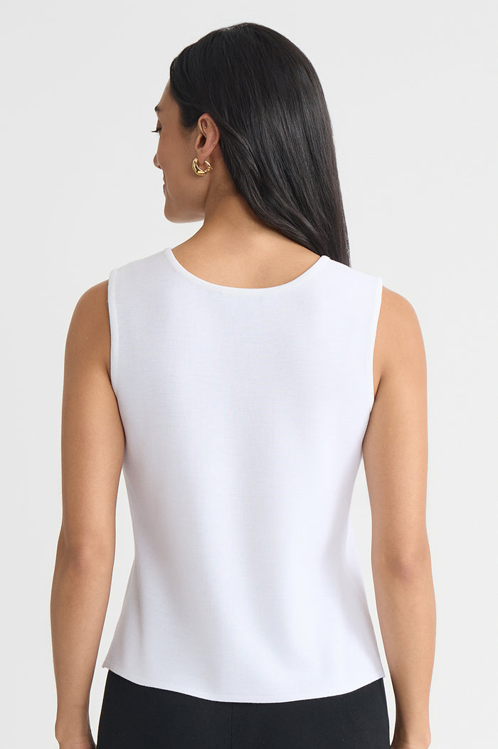 Petite Scoop Neck Knit Tank, White, White | Ming Wang