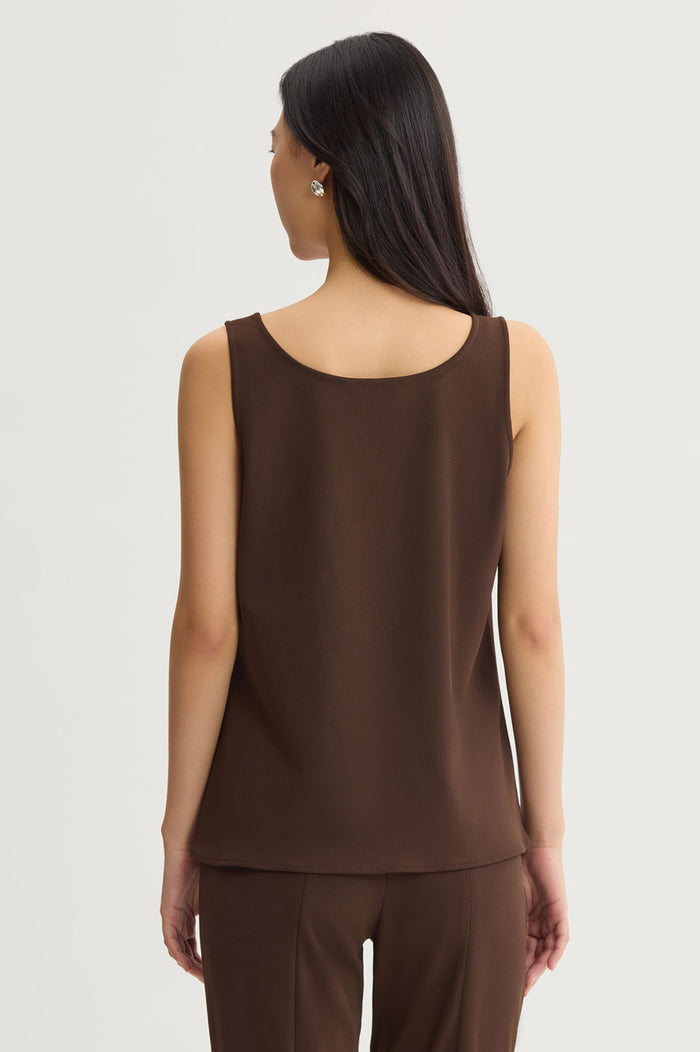 Petite Stretch Deco Crepe Scoop Neck Tank, Dark Umber, Dark Umber | Ming Wang
