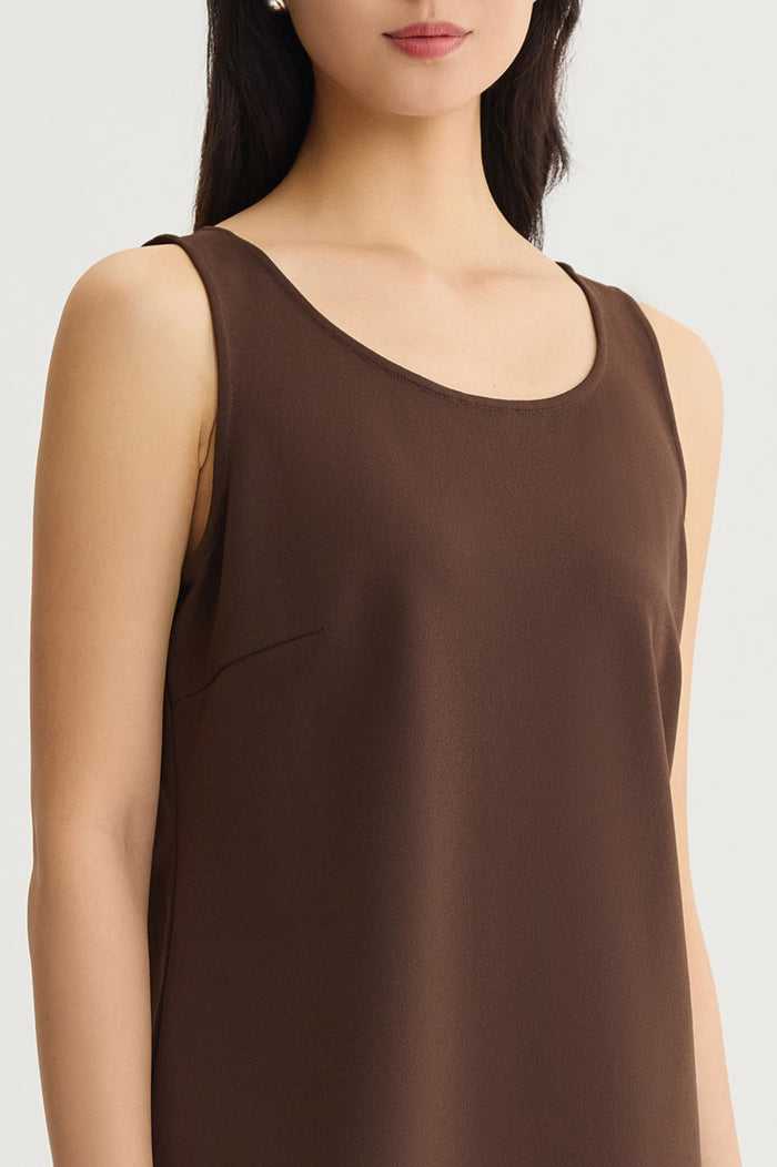 Petite Stretch Deco Crepe Scoop Neck Tank, Dark Umber, Dark Umber | Ming Wang