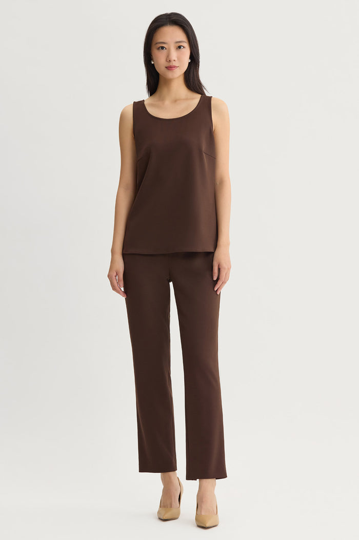 Petite Stretch Deco Crepe Scoop Neck Tank, Dark Umber, Dark Umber | Ming Wang
