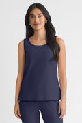 Petite Stretch Deco Crepe Scoop Neck Tank, Indigo, Indigo | Ming Wang