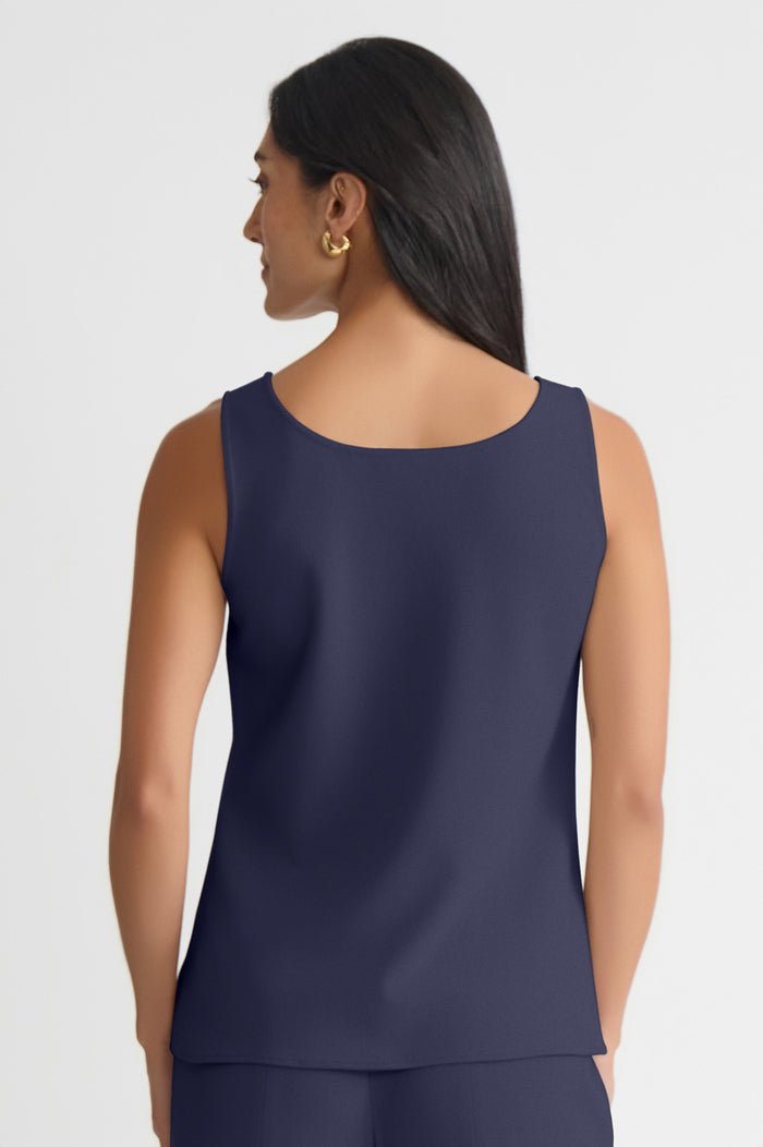 Petite Stretch Deco Crepe Scoop Neck Tank, Indigo, Indigo | Ming Wang