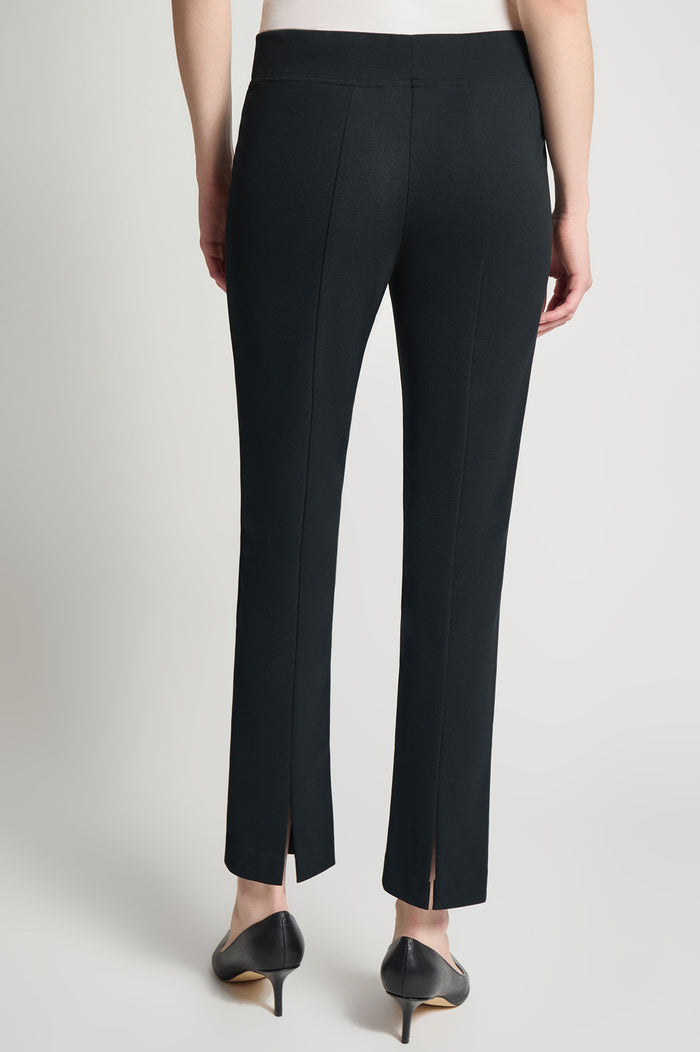 Petite Stretch Deco Crepe Straight-Leg Pants, Black, Black | Ming Wang
