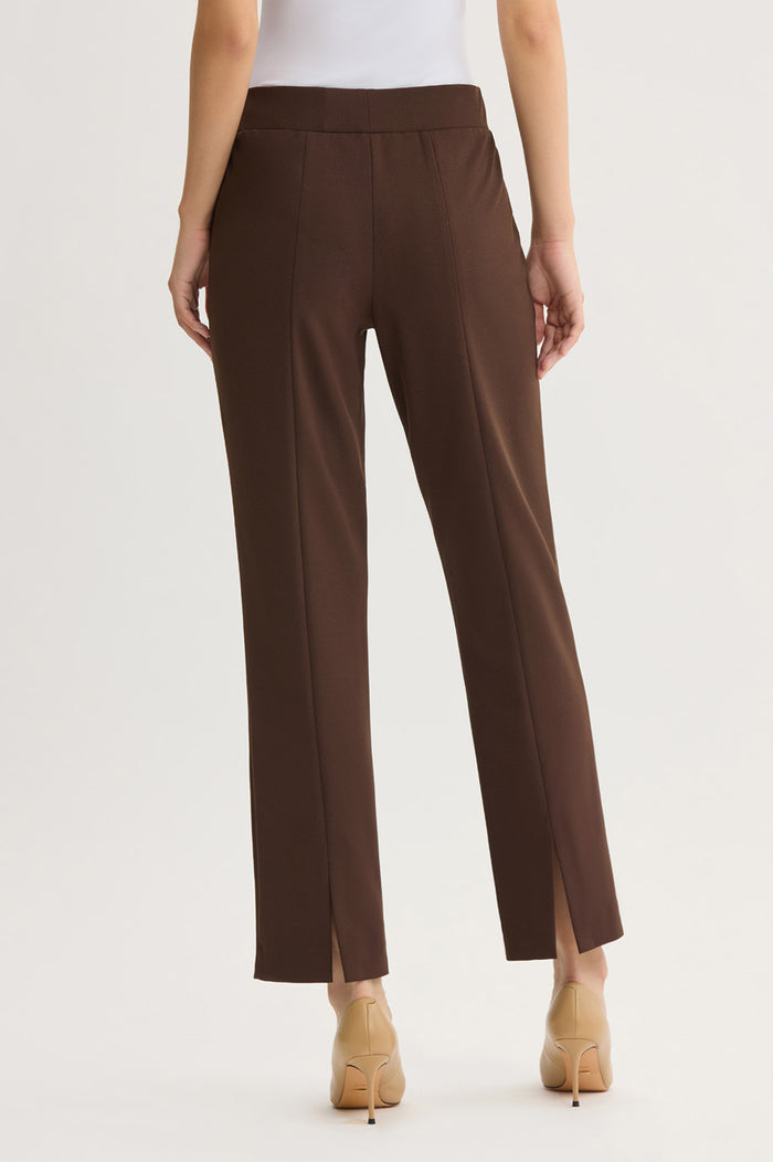 Petite Stretch Deco Crepe Straight-Leg Pants, Dark Umber, Dark Umber | Ming Wang