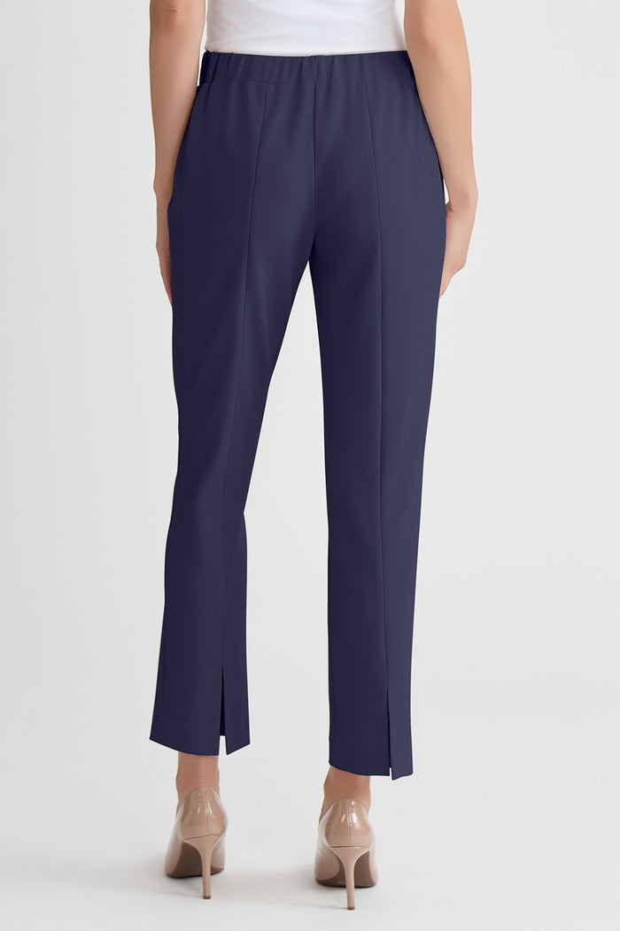 Petite Stretch Deco Crepe Straight-Leg Pants, Indigo, Indigo | Ming Wang