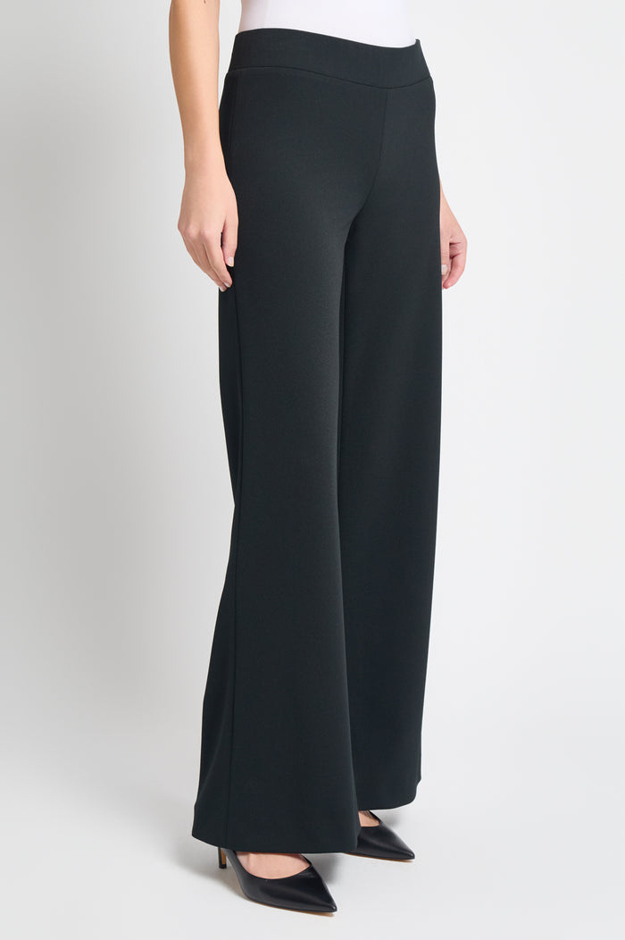 Petite Stretch Deco Crepe Wide-Leg Pants, Black, Black | Ming Wang