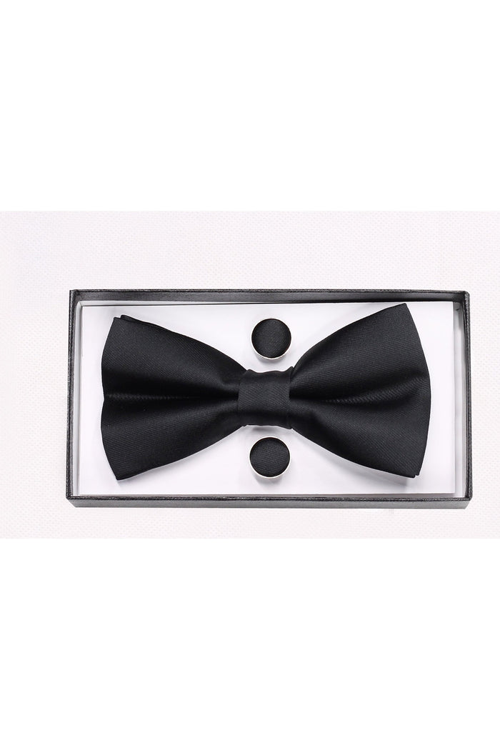 PLAIN BLACK BOW TIE SET