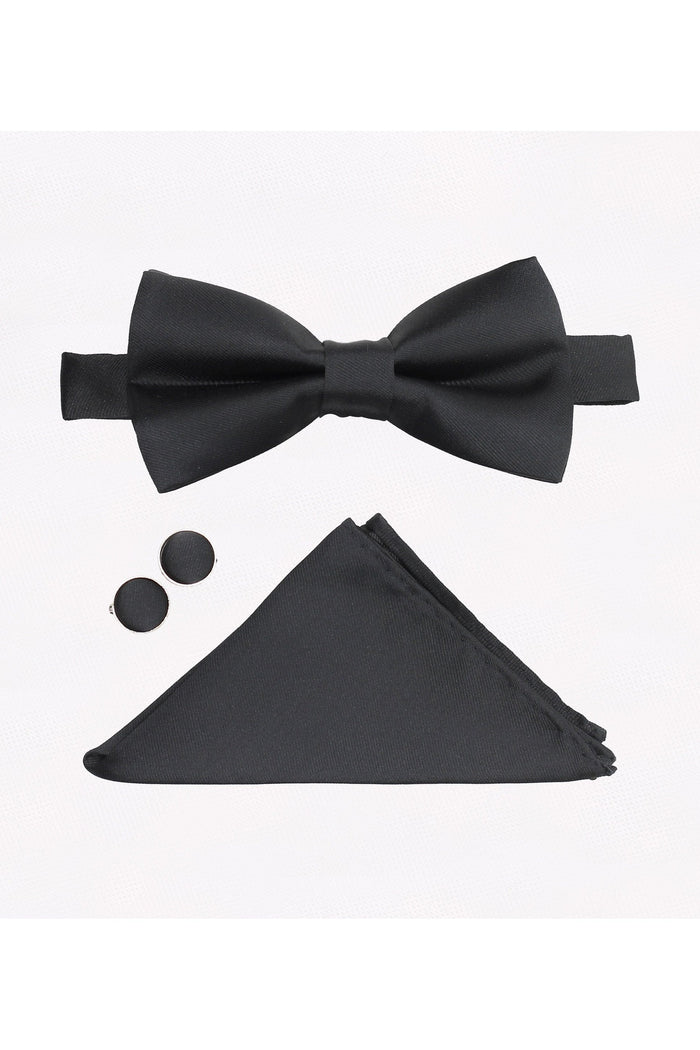 PLAIN BLACK BOW TIE SET