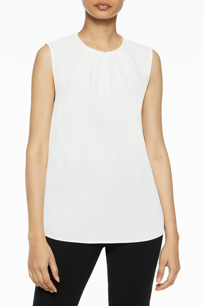 Pleat Neck Crepe de Chine Blouse | Ming Wang