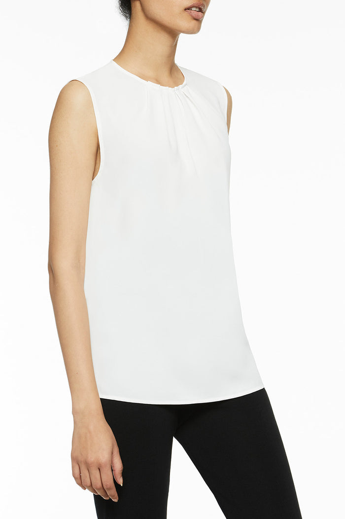 Pleat Neck Crepe de Chine Blouse | Ming Wang