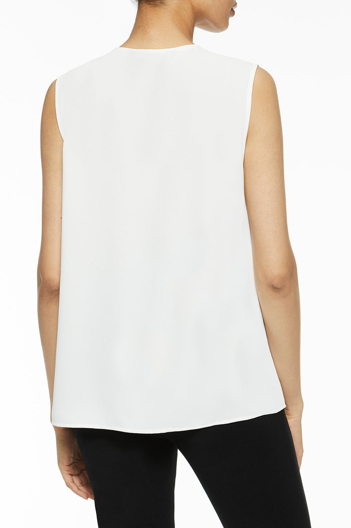 Pleat Neck Crepe de Chine Blouse | Ming Wang