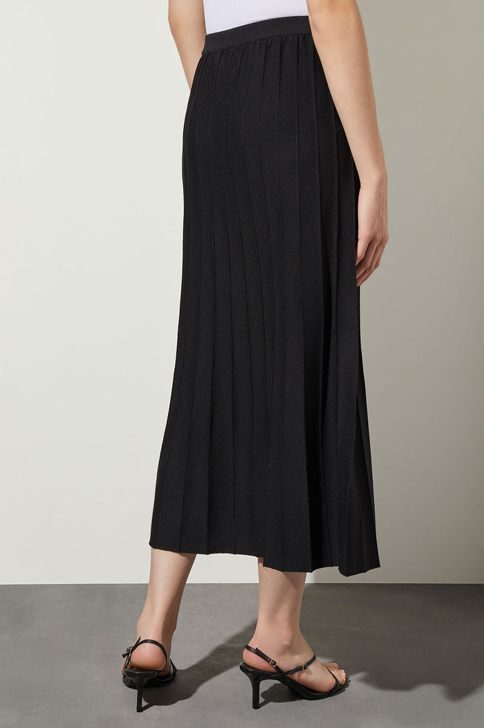 Pleated Soft Knit Maxi Skirt, Black | Ming Wang