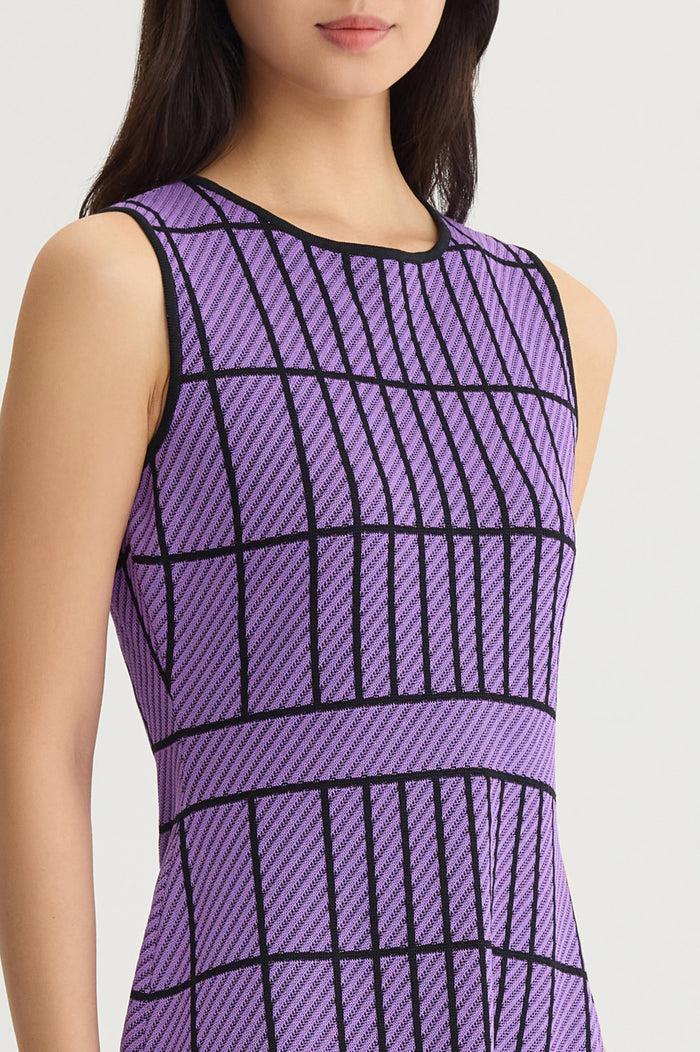 Plus Size A-Line Grid Knit Midi Dress, Sunset Purple/Black | Ming Wang