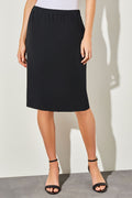Plus Size Below the Knee Straight Knit Skirt, Black | Ming Wang
