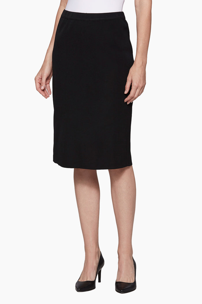 Plus Size Below the Knee Straight Knit Skirt, Black | Ming Wang